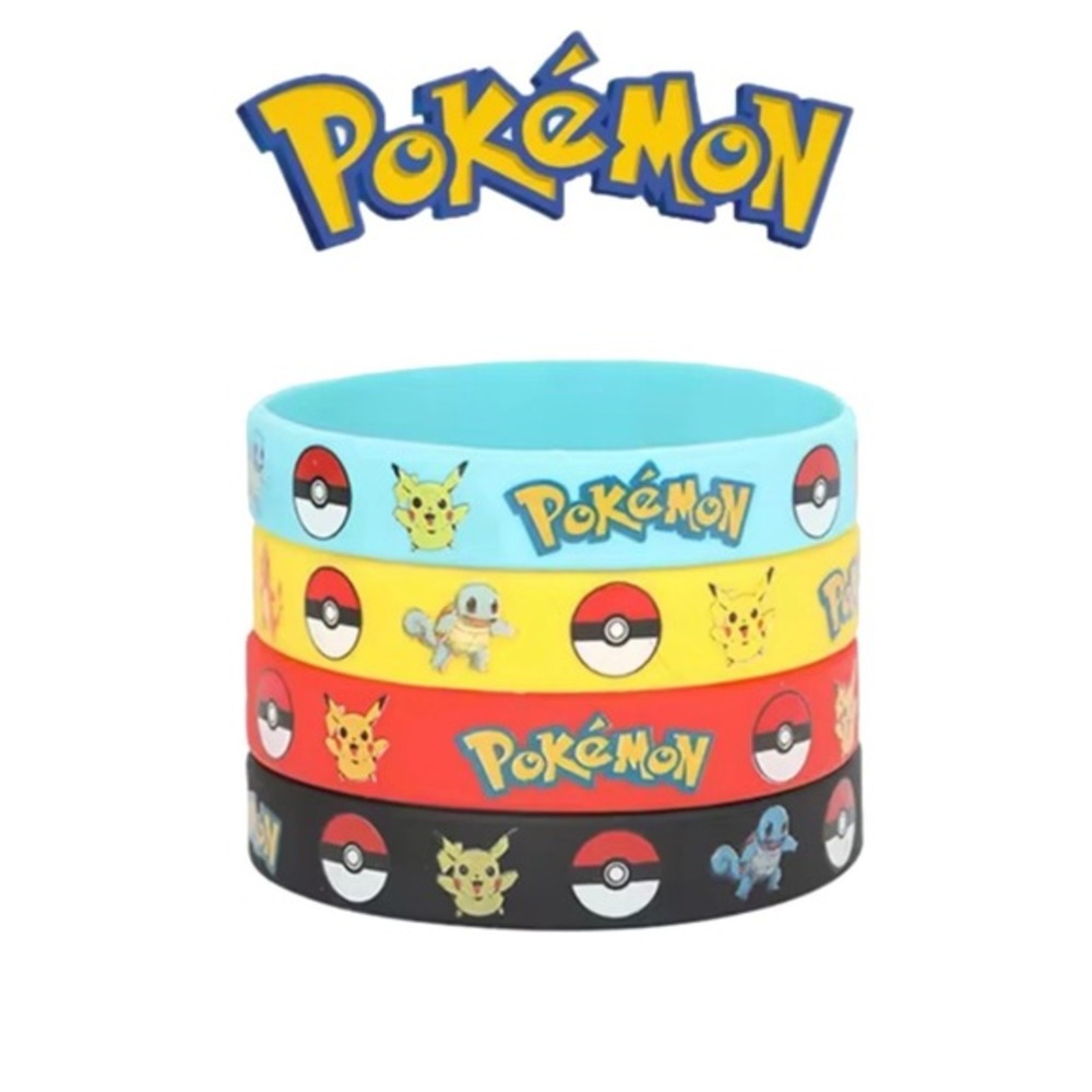 Pokemon Silicone Bracelets 4 Pack Black Red Yellow Blue Kids Christmas TCG Party